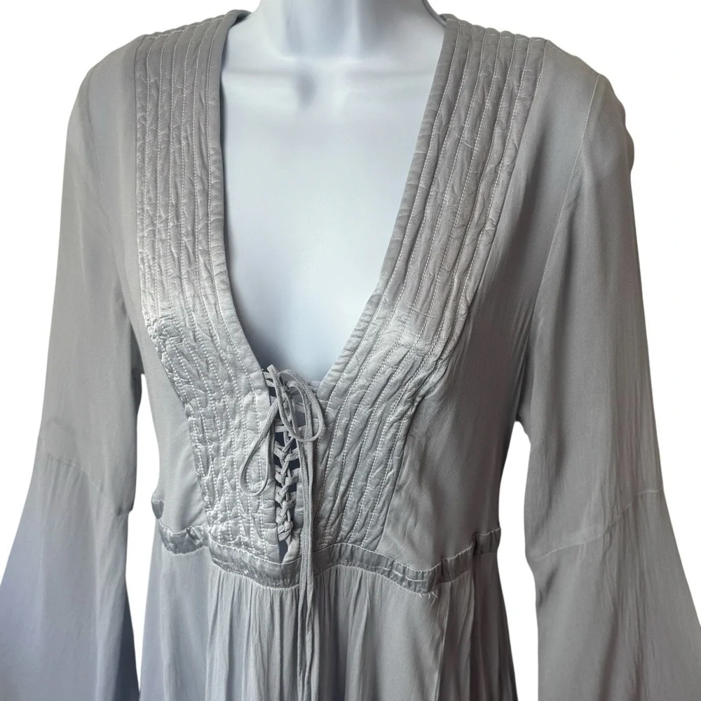 Anthropologie Ghost Bell Sleeve Grey Peasant Dress Fairy Renaissance Ethereal S - Picture 3 of 12